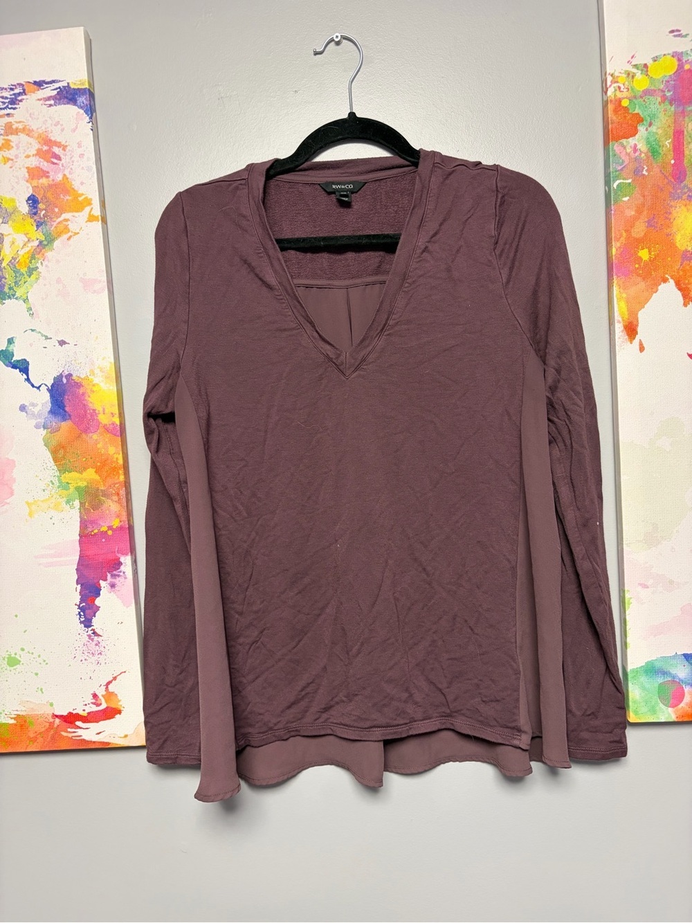 RW&CO. Purple Relaxed Long Sleeve Blouse